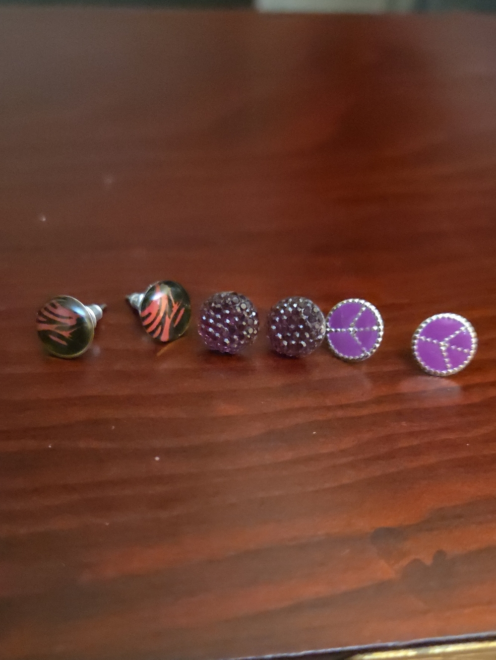 Set of Purple and Black Stud Earrings - 3 Pairs